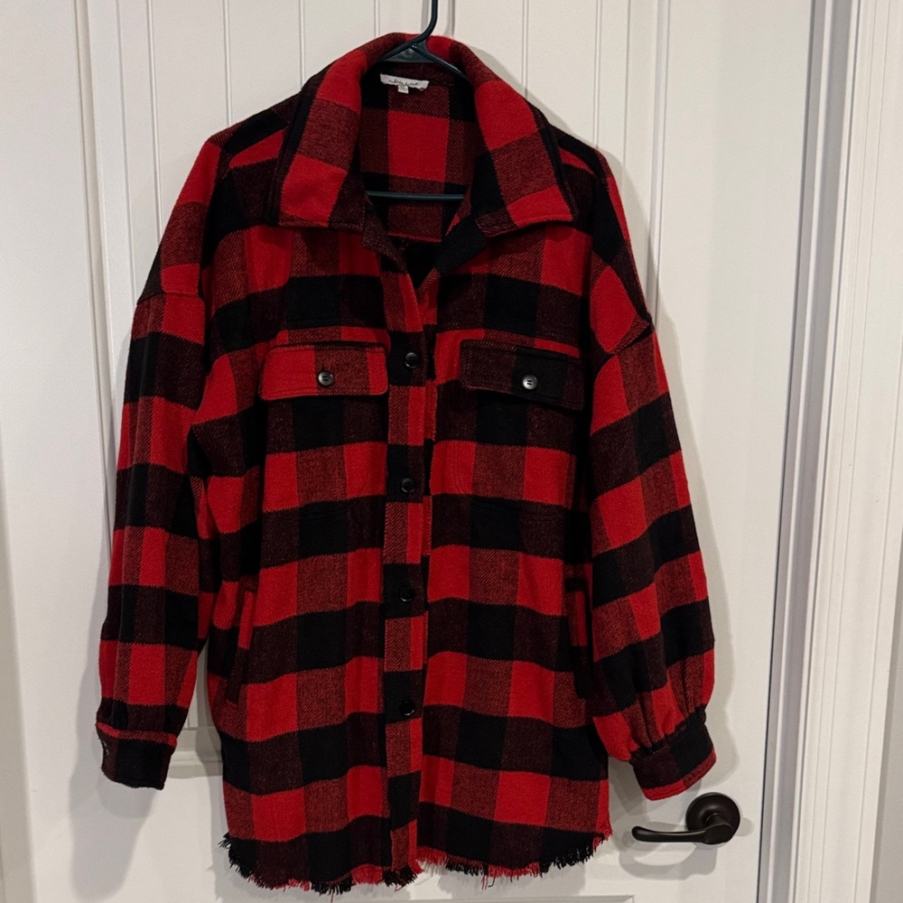 White Birch Red and Black Plaid Utility Jacket